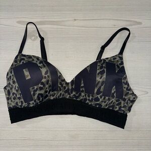 PINK Victoria's Secret Black and Gray Leopard Bra